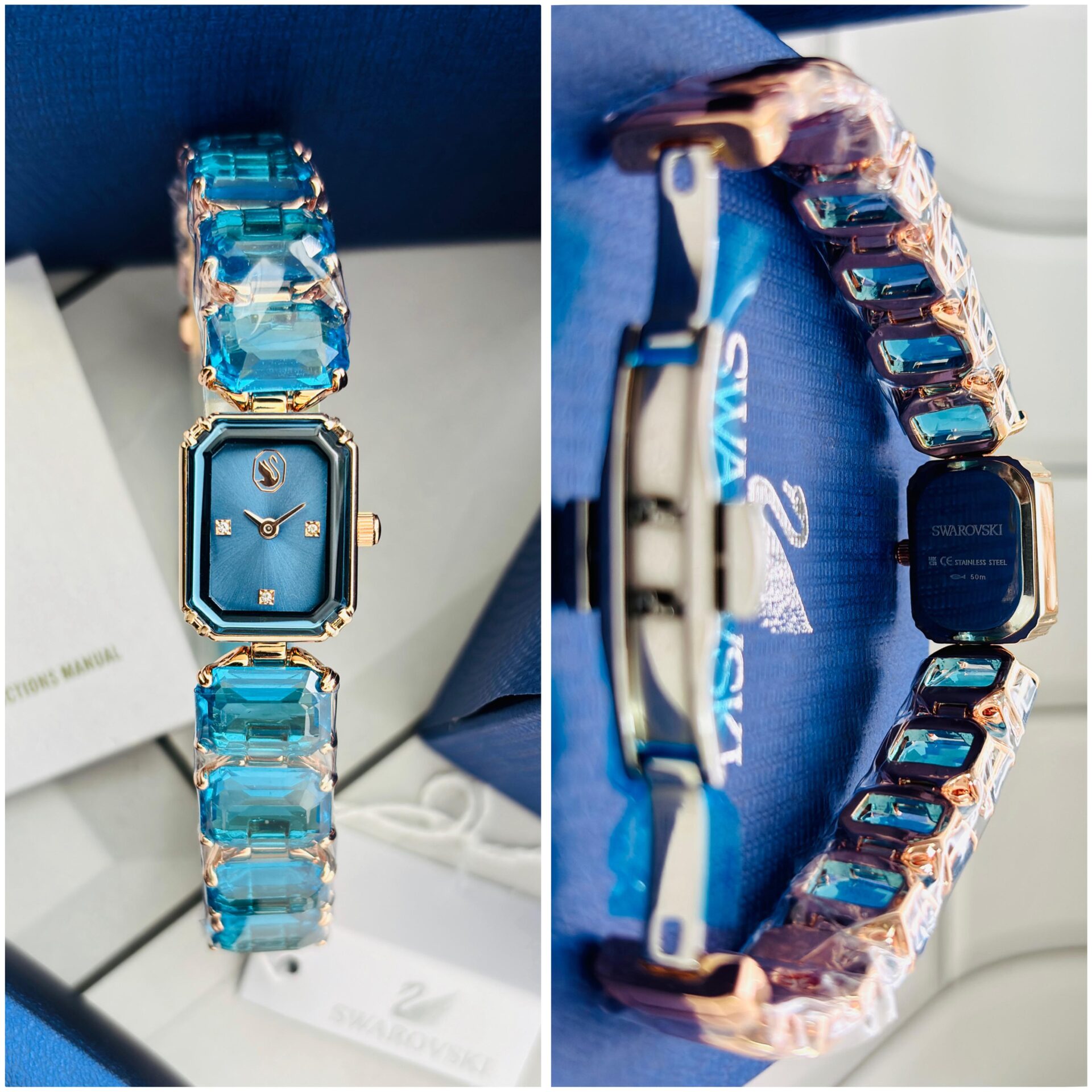 Swarovski Crystal Octagon Rose Gold Stainless Steel Crystal 23mm Quartz Machine Ladies Watch - Image 4