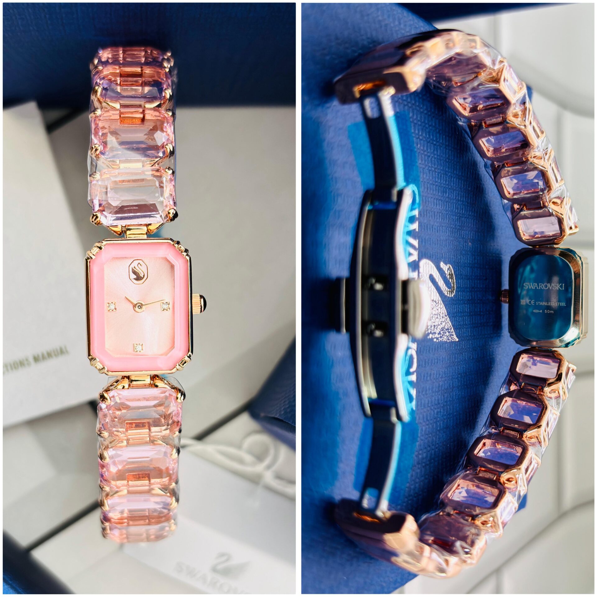 Swarovski Crystal Octagon Rose Gold Stainless Steel Crystal 23mm Quartz Machine Ladies Watch - Image 6