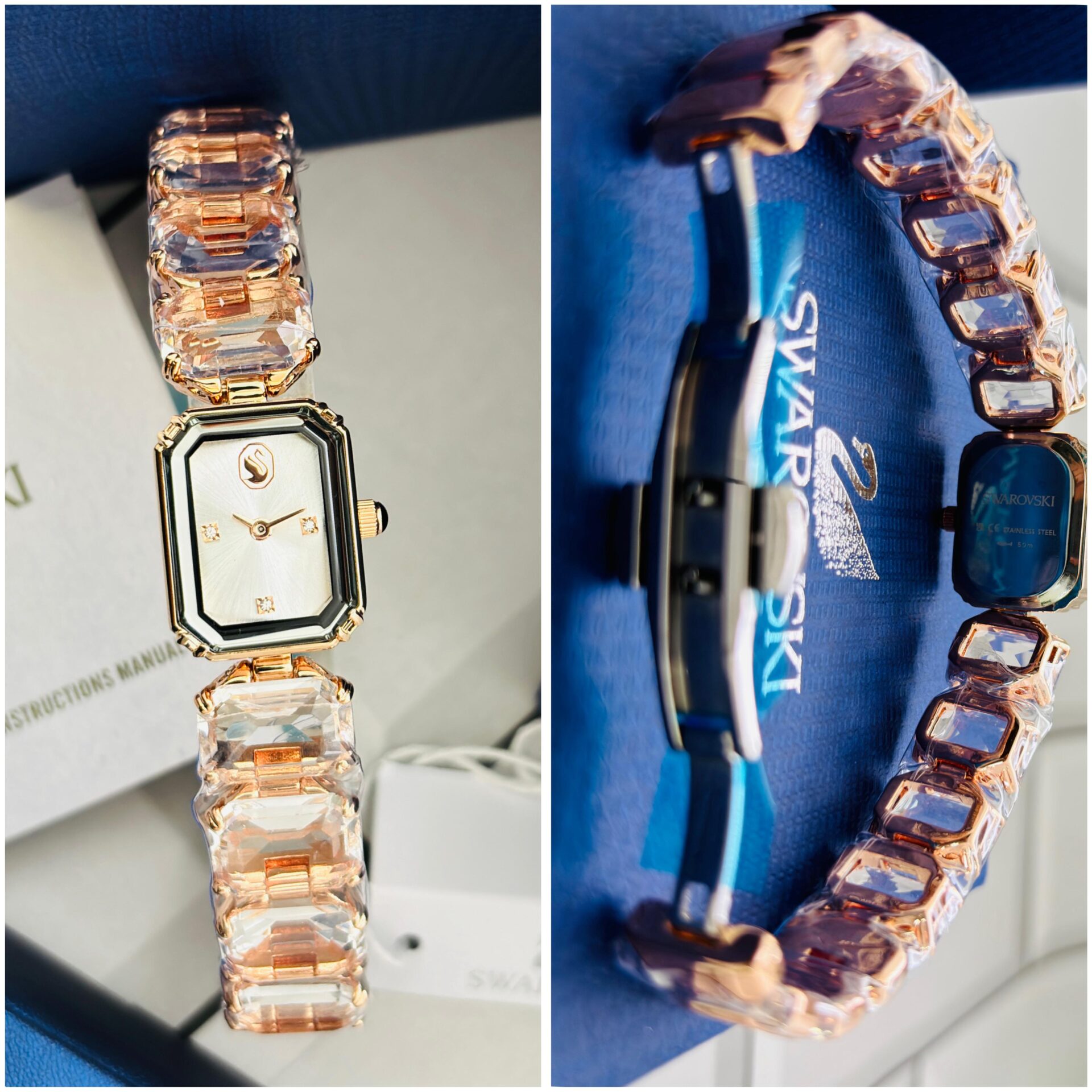 Swarovski Crystal Octagon Rose Gold Stainless Steel Crystal 23mm Quartz Machine Ladies Watch - Image 5