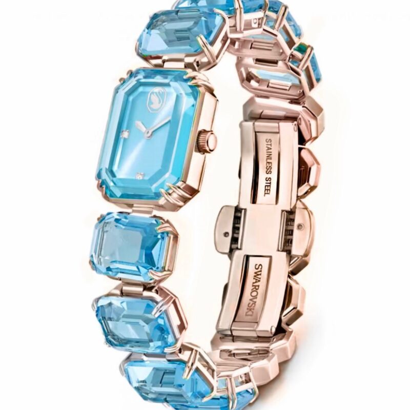 Swarovski Crystal Octagon Rose Gold Stainless Steel Crystal 23mm Quartz Machine Ladies Watch