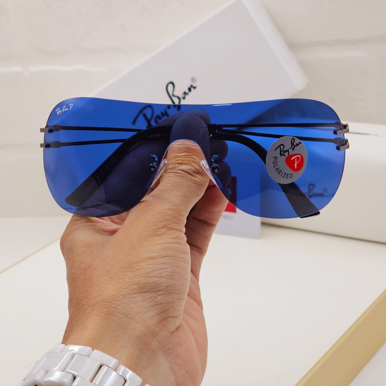 Ray-Ban Men's Sunglasses Single Shield Blue Polarized - Image 2