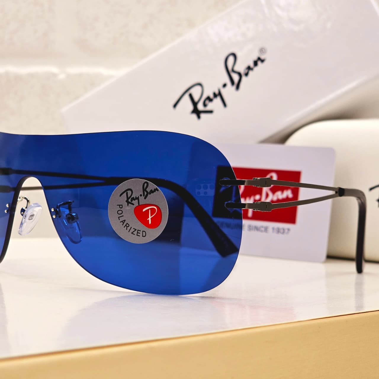 Ray-Ban Men's Sunglasses Single Shield Blue Polarized - Image 3