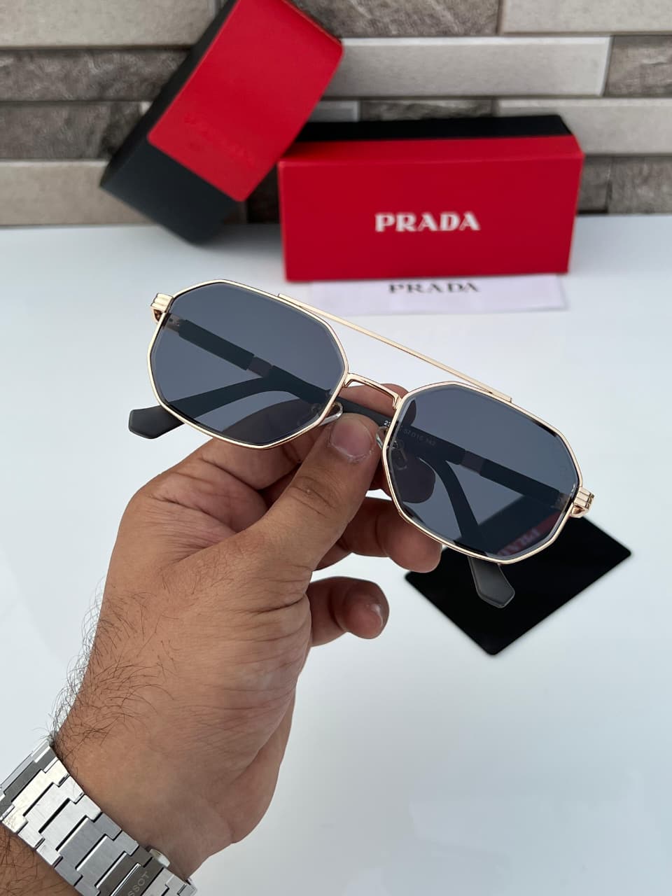 Prada Geometric Unisex Sunglasses - Image 4
