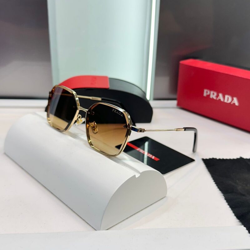 Prada Geometric Gold-Brown Unisex Sunglasses