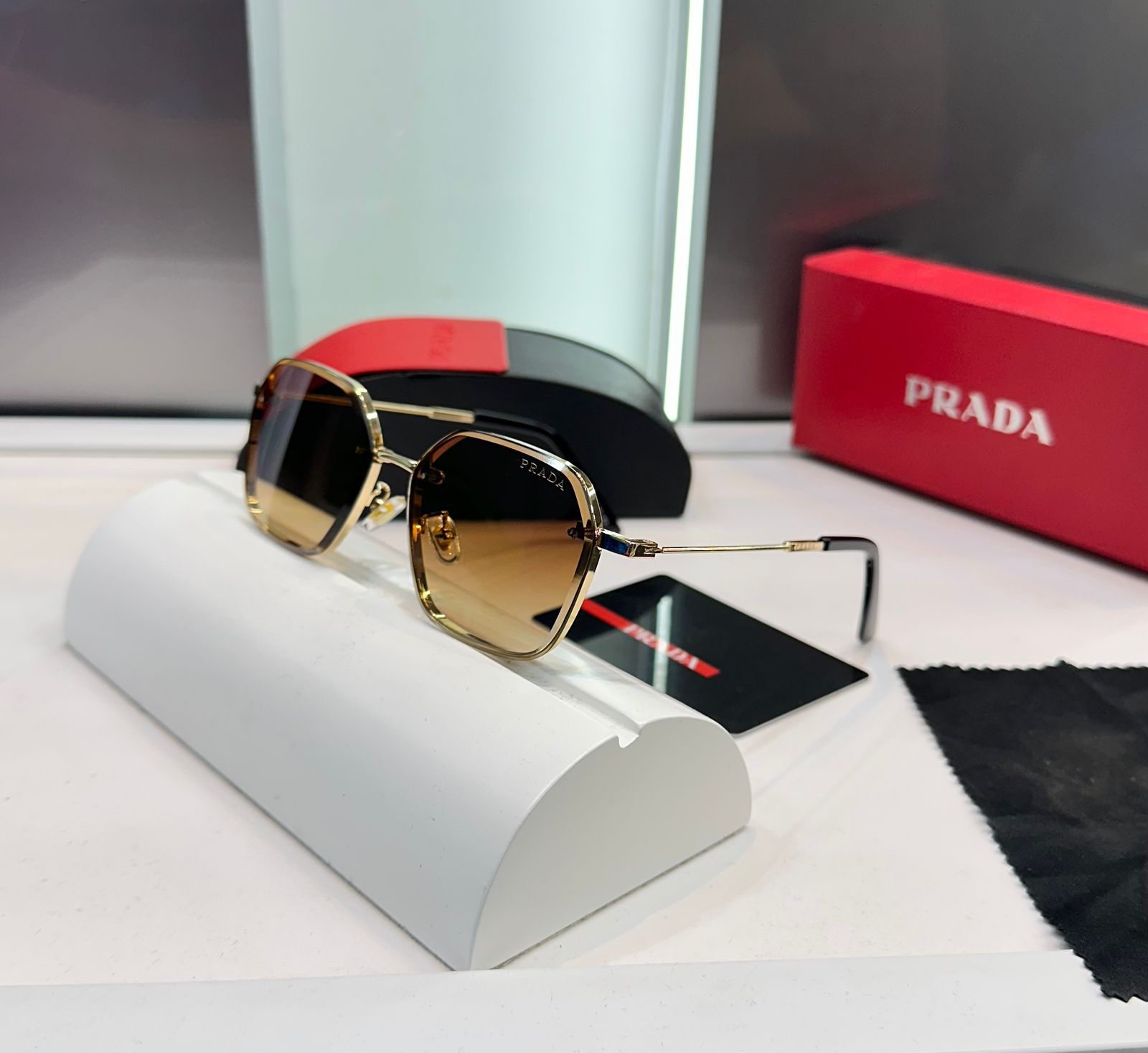 Prada Geometric Gold-Brown Unisex Sunglasses
