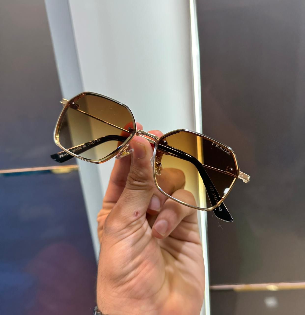 Prada Geometric Gold-Brown Unisex Sunglasses - Image 2