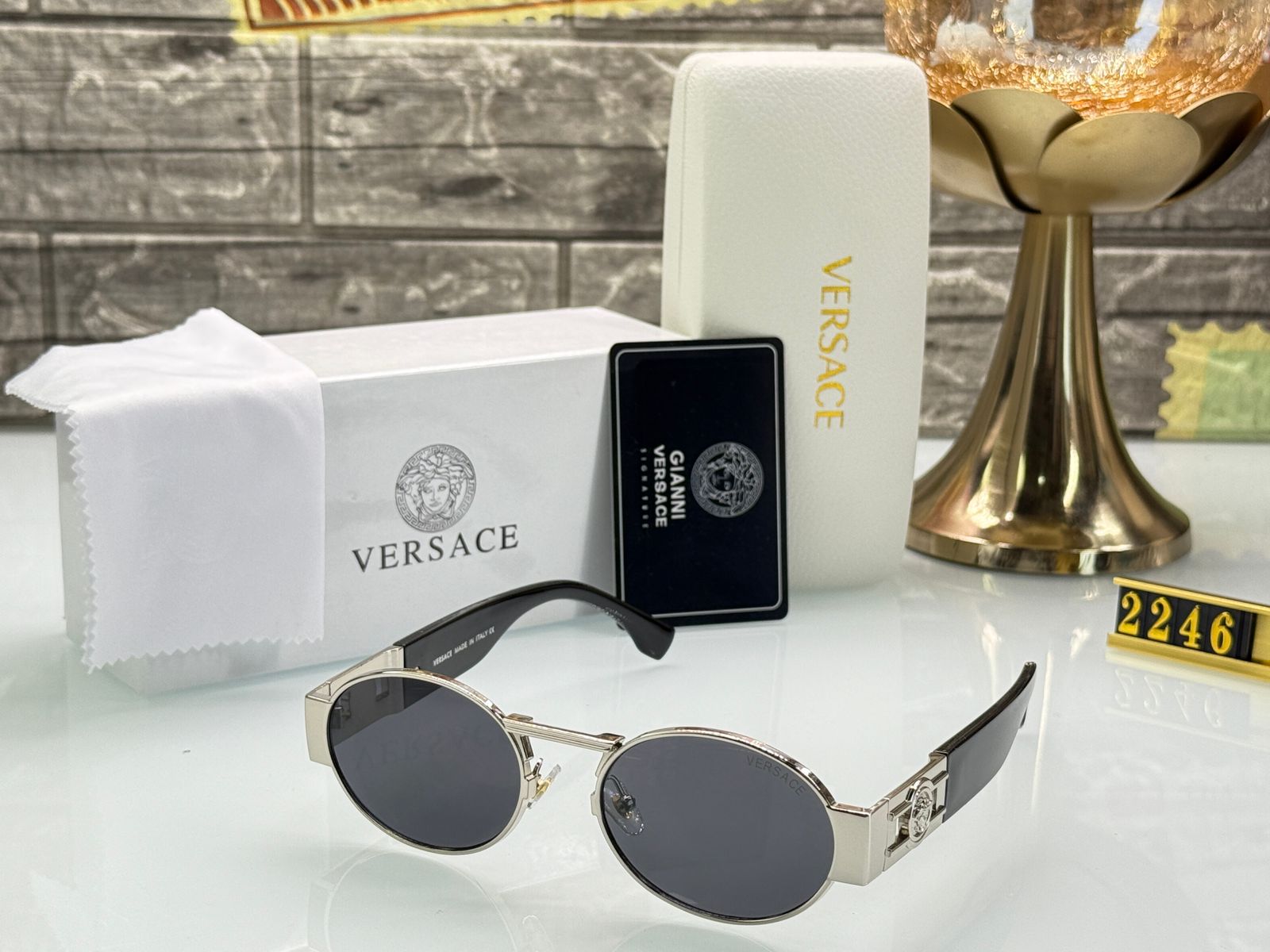 Versace Oval Metal Unisex Sunglasses - Image 2