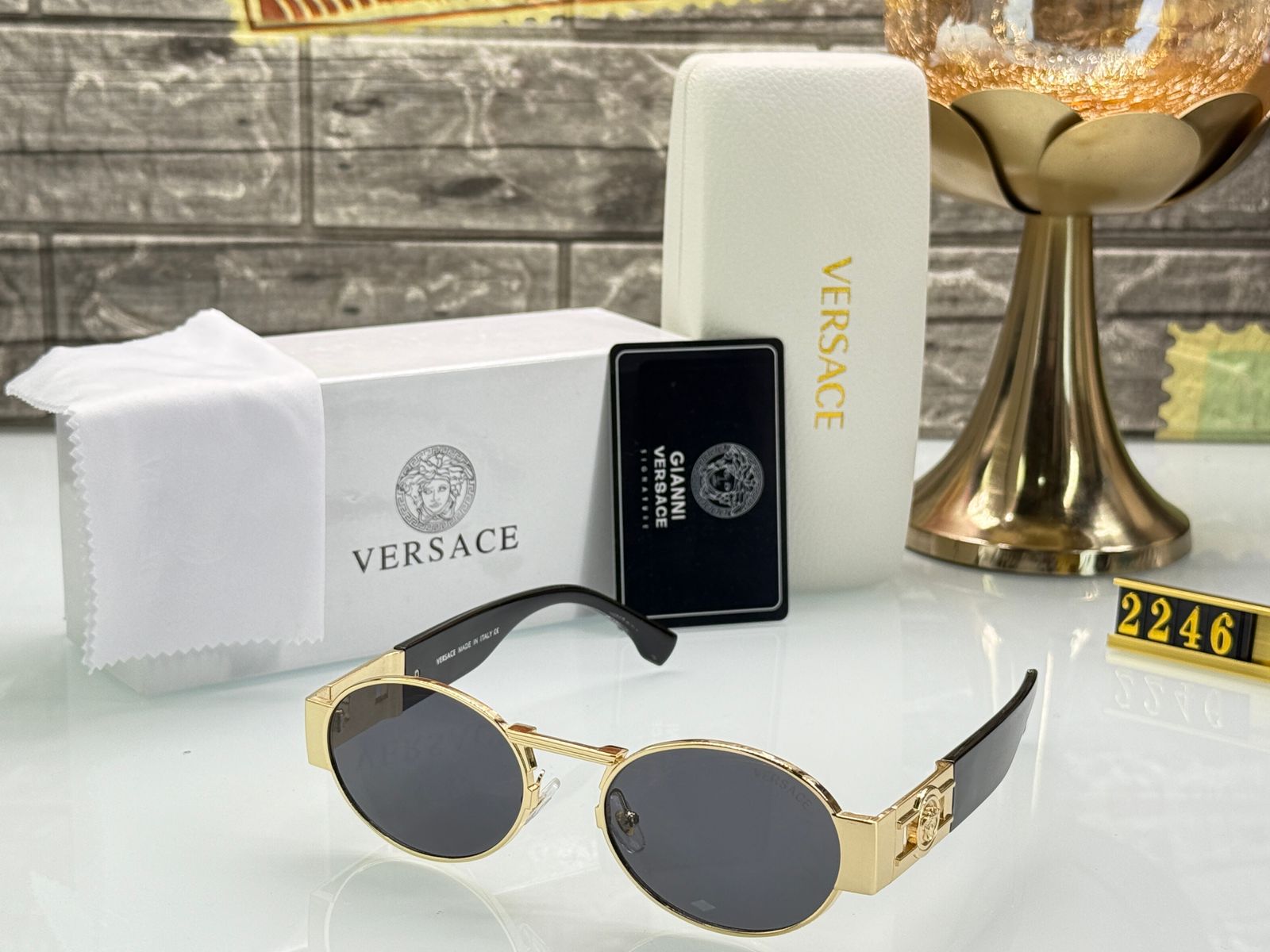 Versace Oval Metal Unisex Sunglasses - Image 3