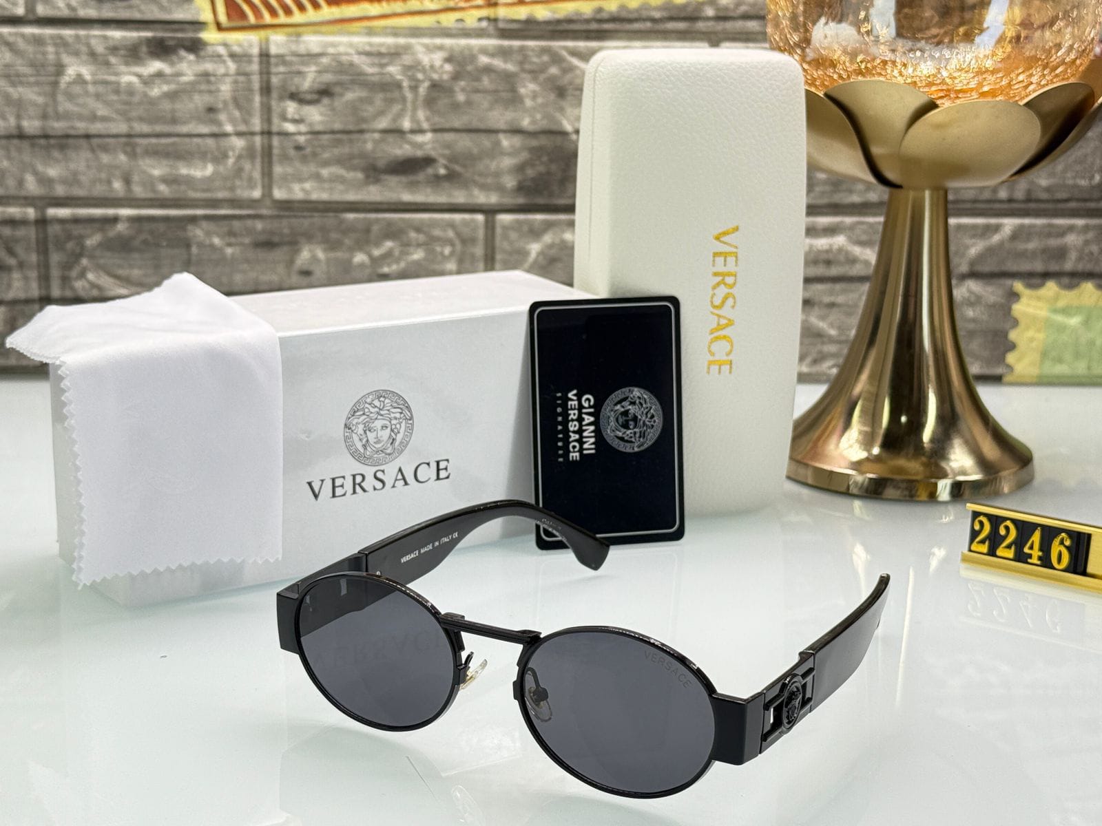 Versace Oval Metal Unisex Sunglasses - Image 5
