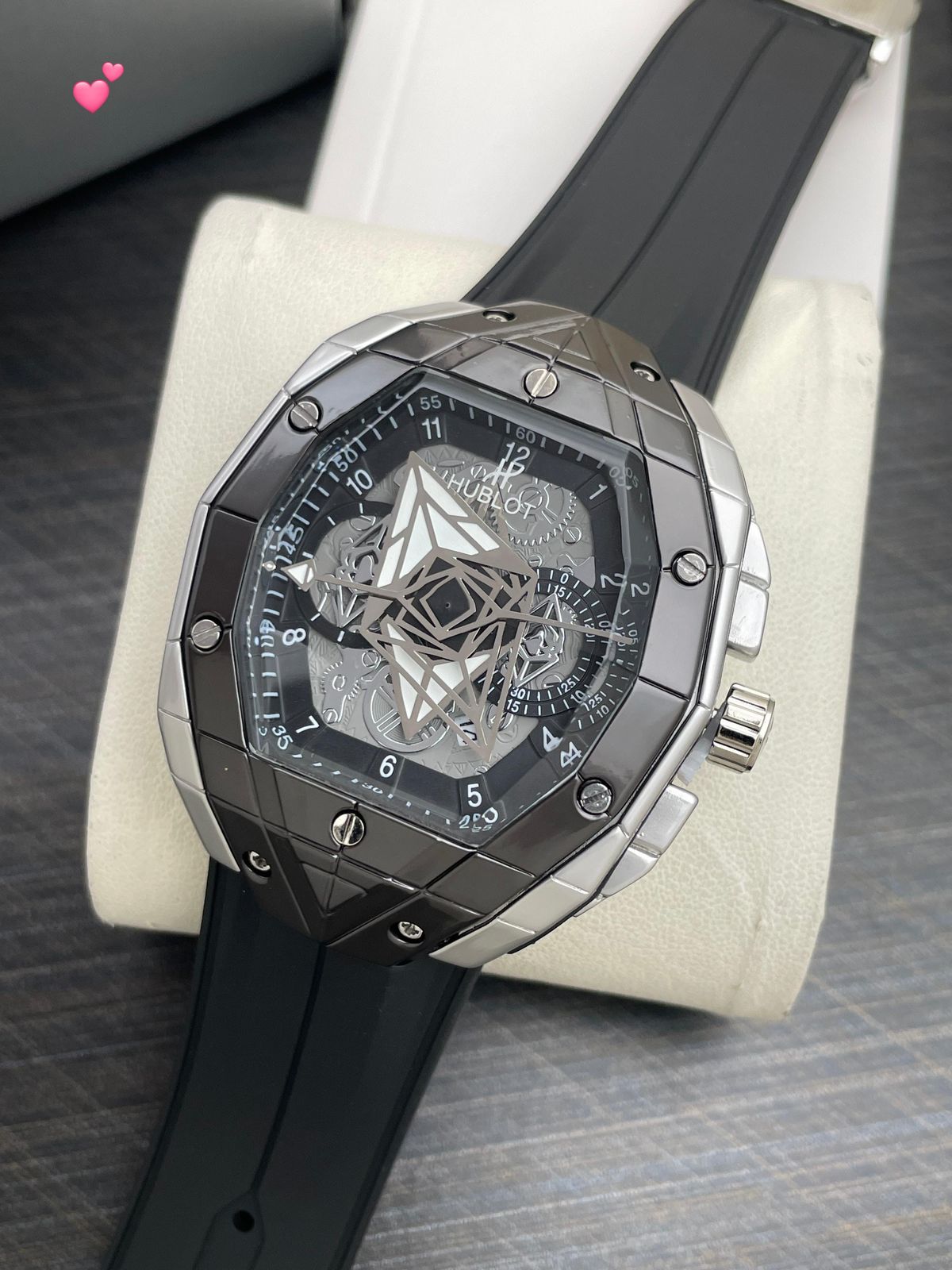 Hublot Big Bang Sang Bleu II Rose Gold Black Geometric Skeleton Quartz Machine Men's Watch - Image 3