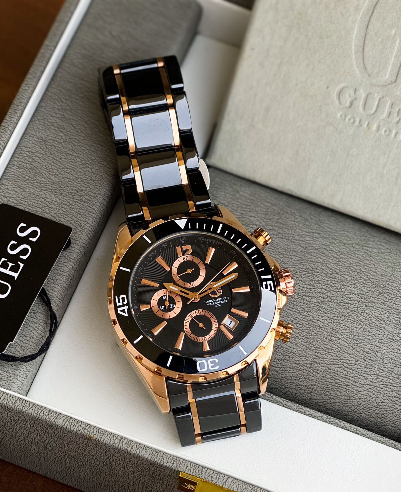 Gc Black Ceramic Chain Chronograph 44mm Swiss Made Quartz Movement Water resistant Men's Watch - Image 2