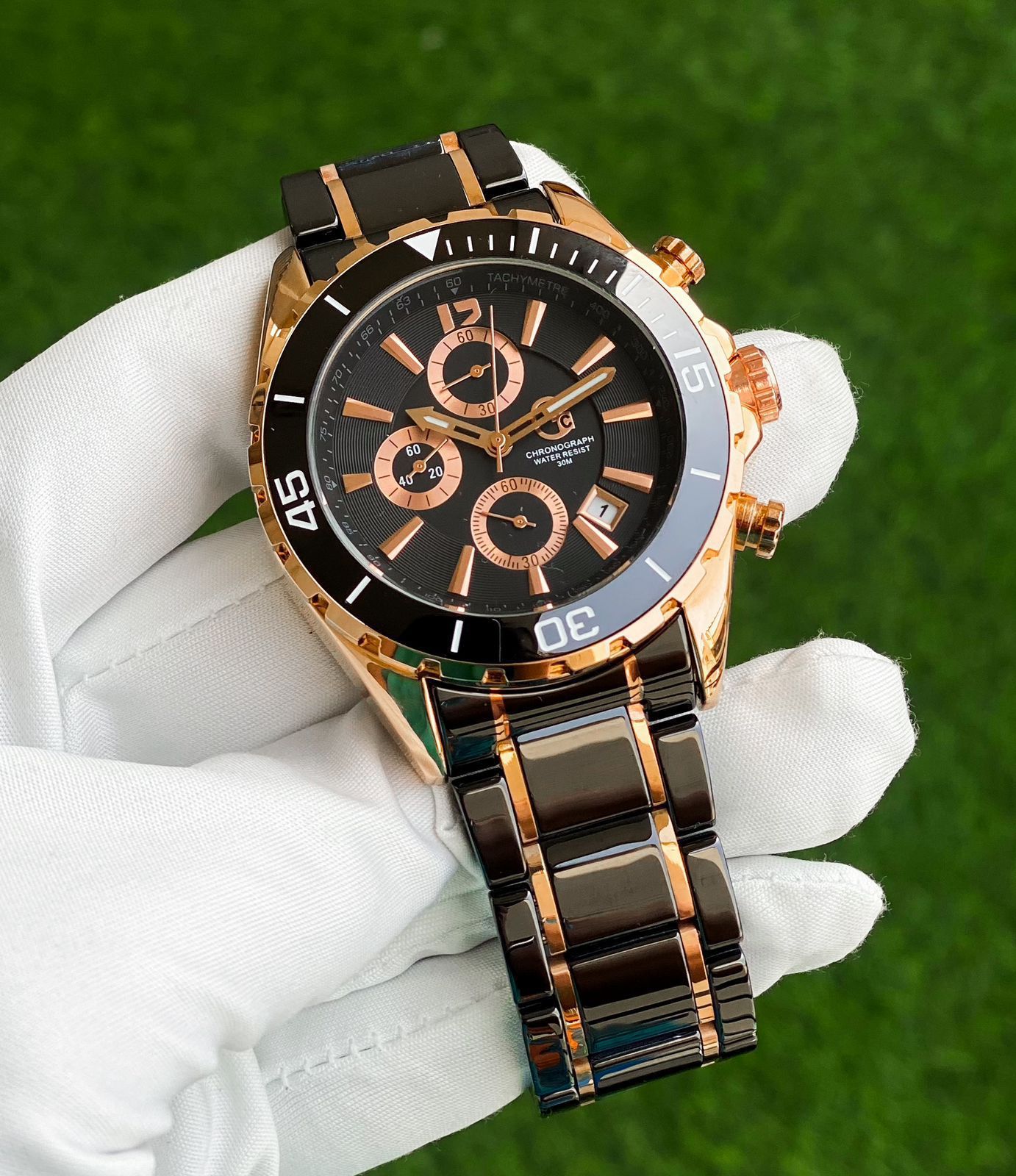 Gc Black Ceramic Chain Chronograph 44mm Swiss Made Quartz Movement Water resistant Men's Watch