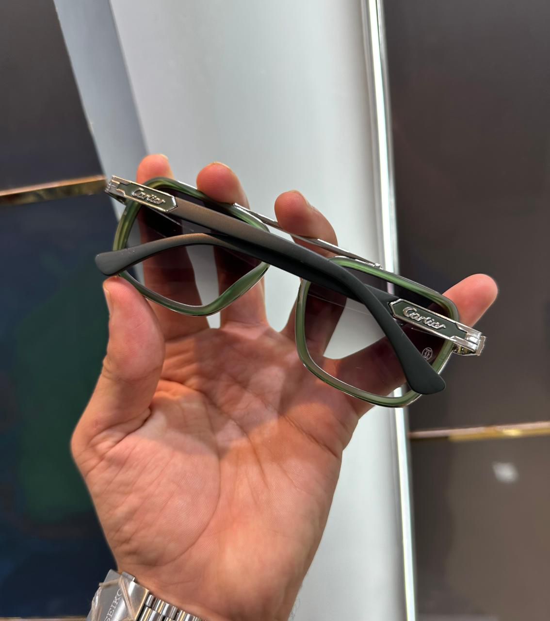 Cartier Green Square Acetate Frame Men’s Sunglasses - Image 3