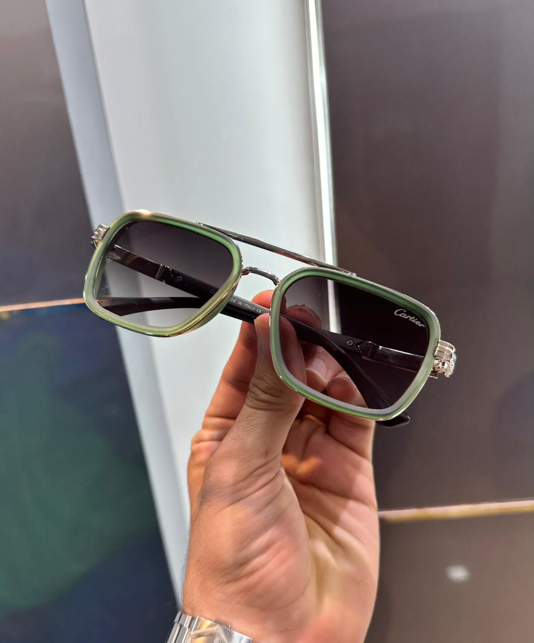 Cartier Green Square Acetate Frame Men’s Sunglasses - Image 2