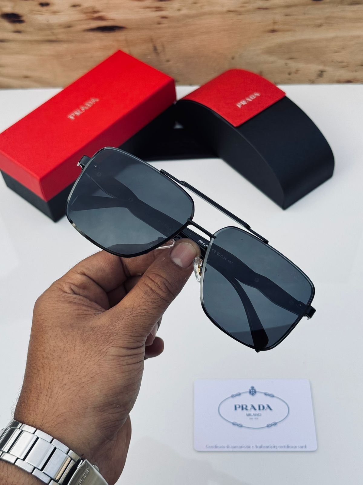 Prada Square Aviator Unisex Sunglasses - Image 10