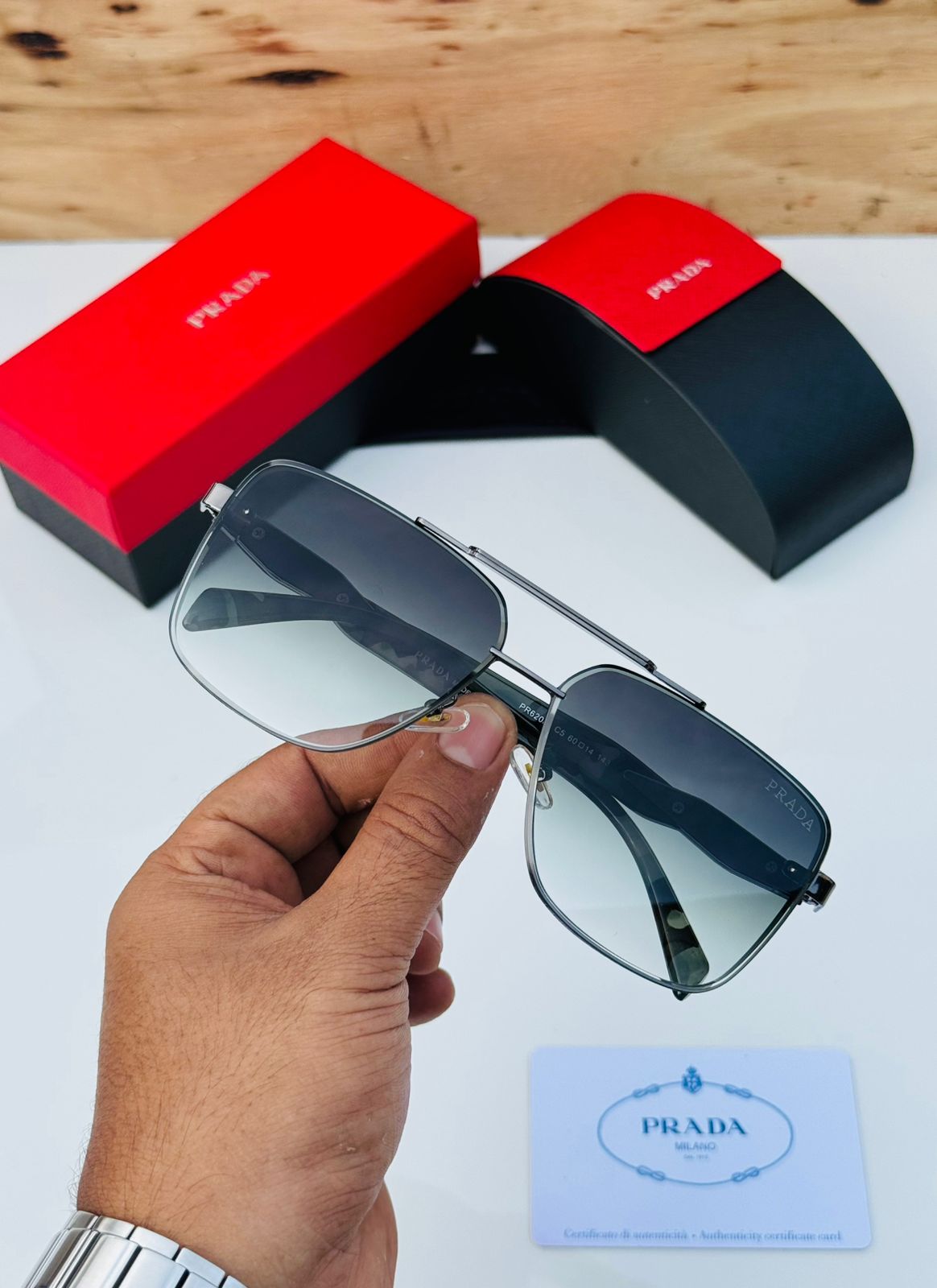 Prada Square Aviator Unisex Sunglasses - Image 11