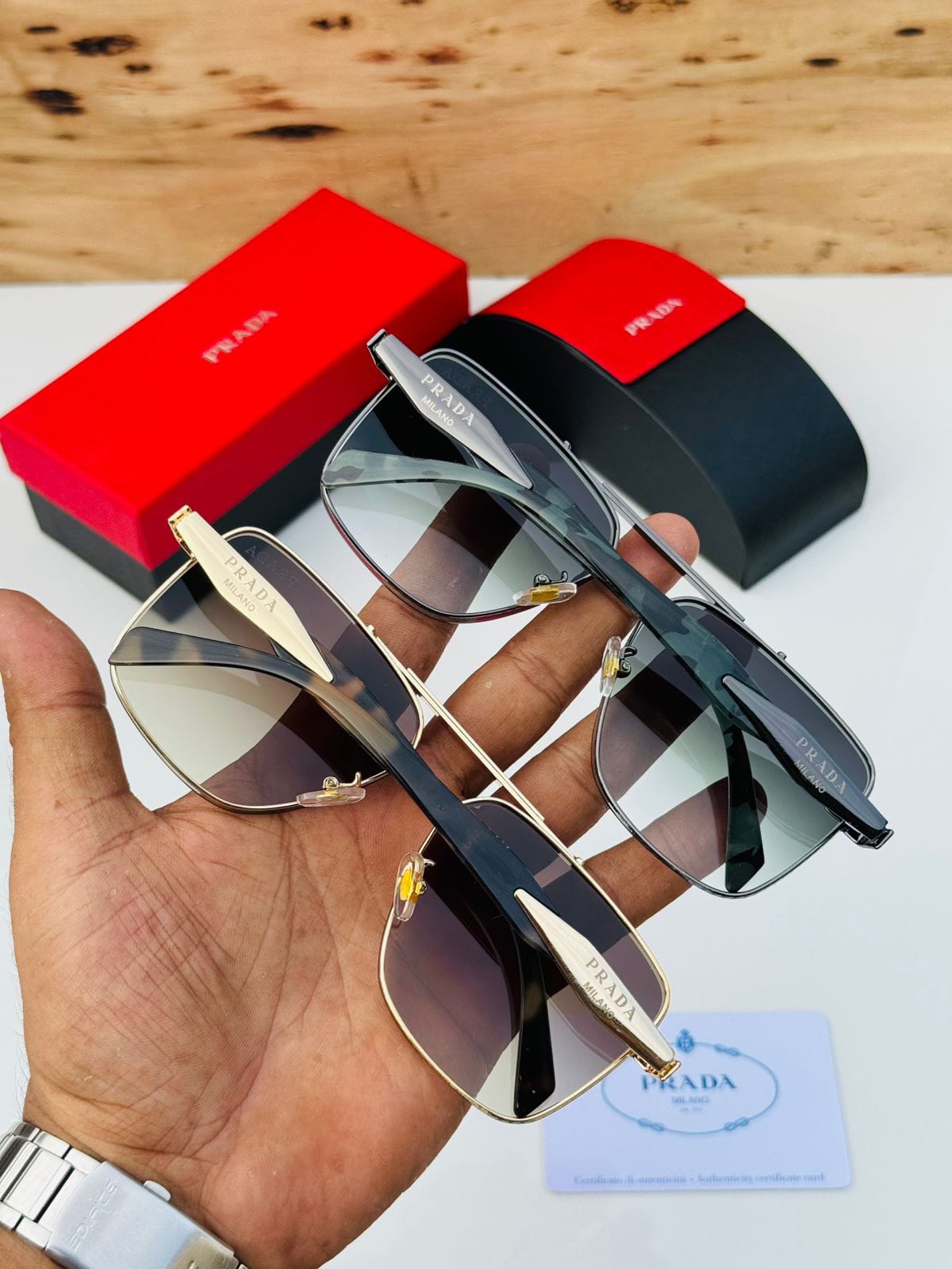 Prada Square Aviator Unisex Sunglasses - Image 5