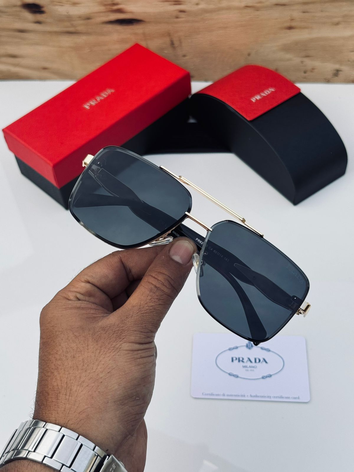 Prada Square Aviator Unisex Sunglasses - Image 12