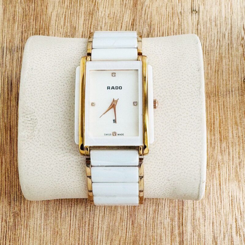 Rado Integral White Ceramic Gold Rectangular 31mm Quartz Movement Men's Watch
