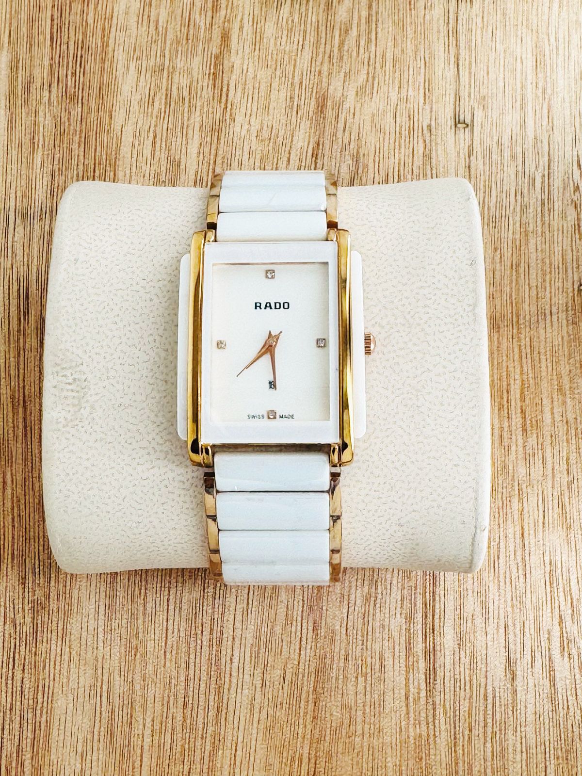 Rado Integral White Ceramic Gold Rectangular 31mm Quartz Movement Men's Watch