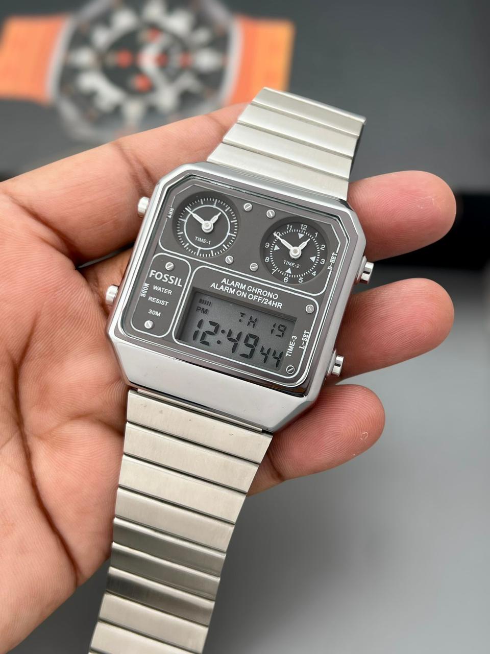 Fossil Retro Digital Stainless Steel Two tone Chronograph 42mm Men's Watch - Image 3