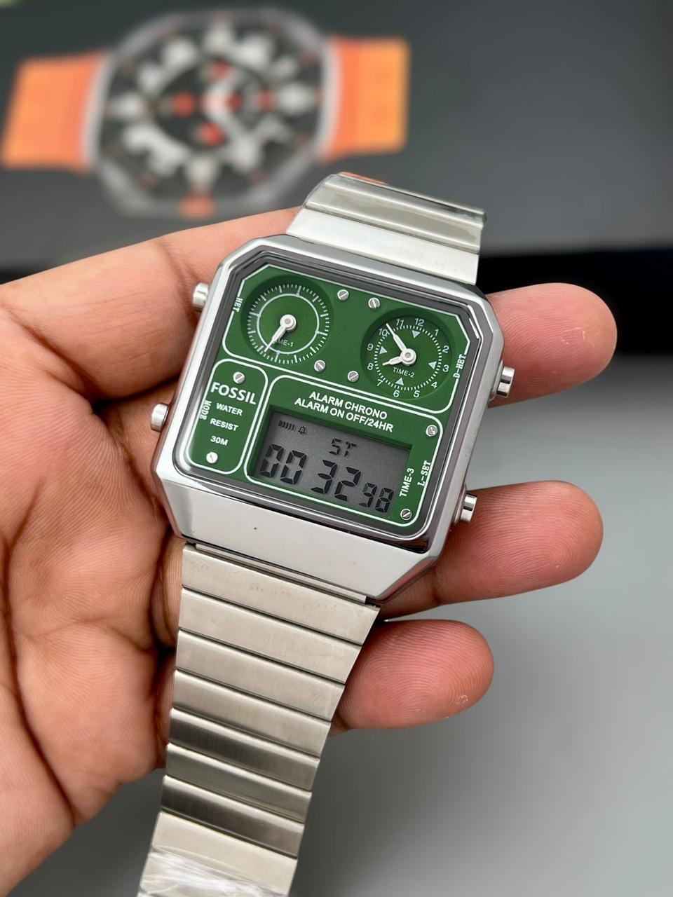 Fossil Retro Digital Stainless Steel Two tone Chronograph 42mm Men's Watch