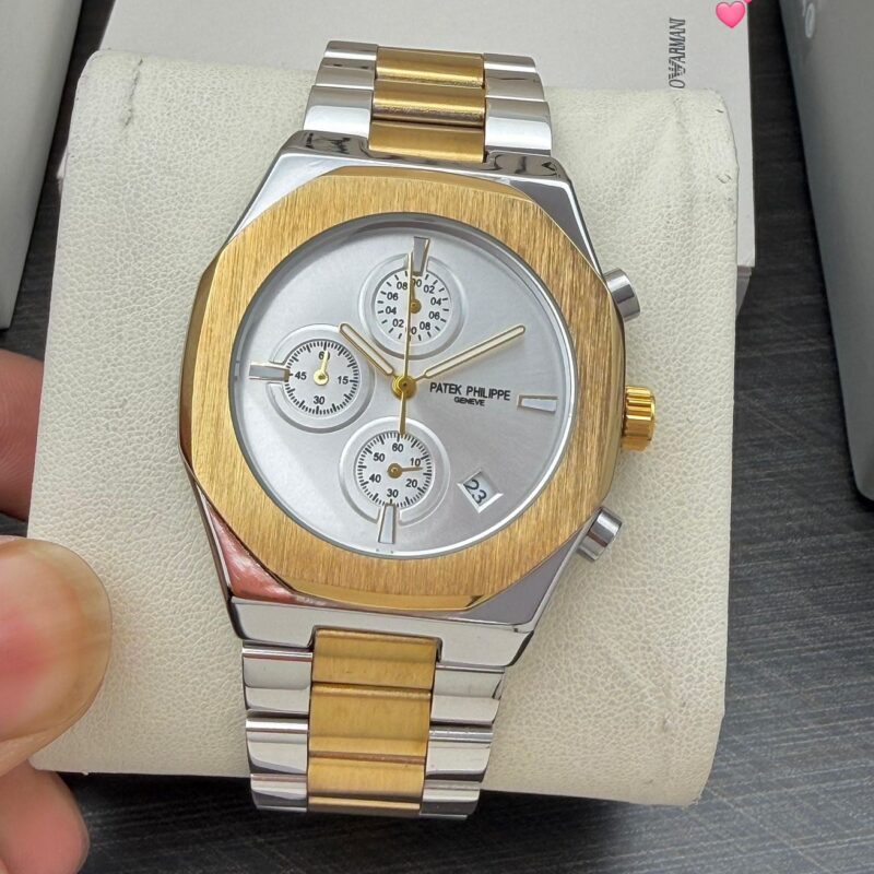 Patek Philippe Nautilus Two-Tone Silver Stainless Steel Chronograph 40mm Quartz Movement Men's Watch