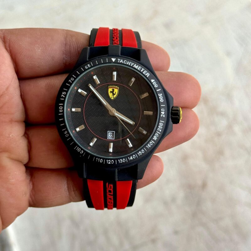 Scuderia Ferrari Black Red Sport Tachymeter 43mm Quartz Movement Men's Watch
