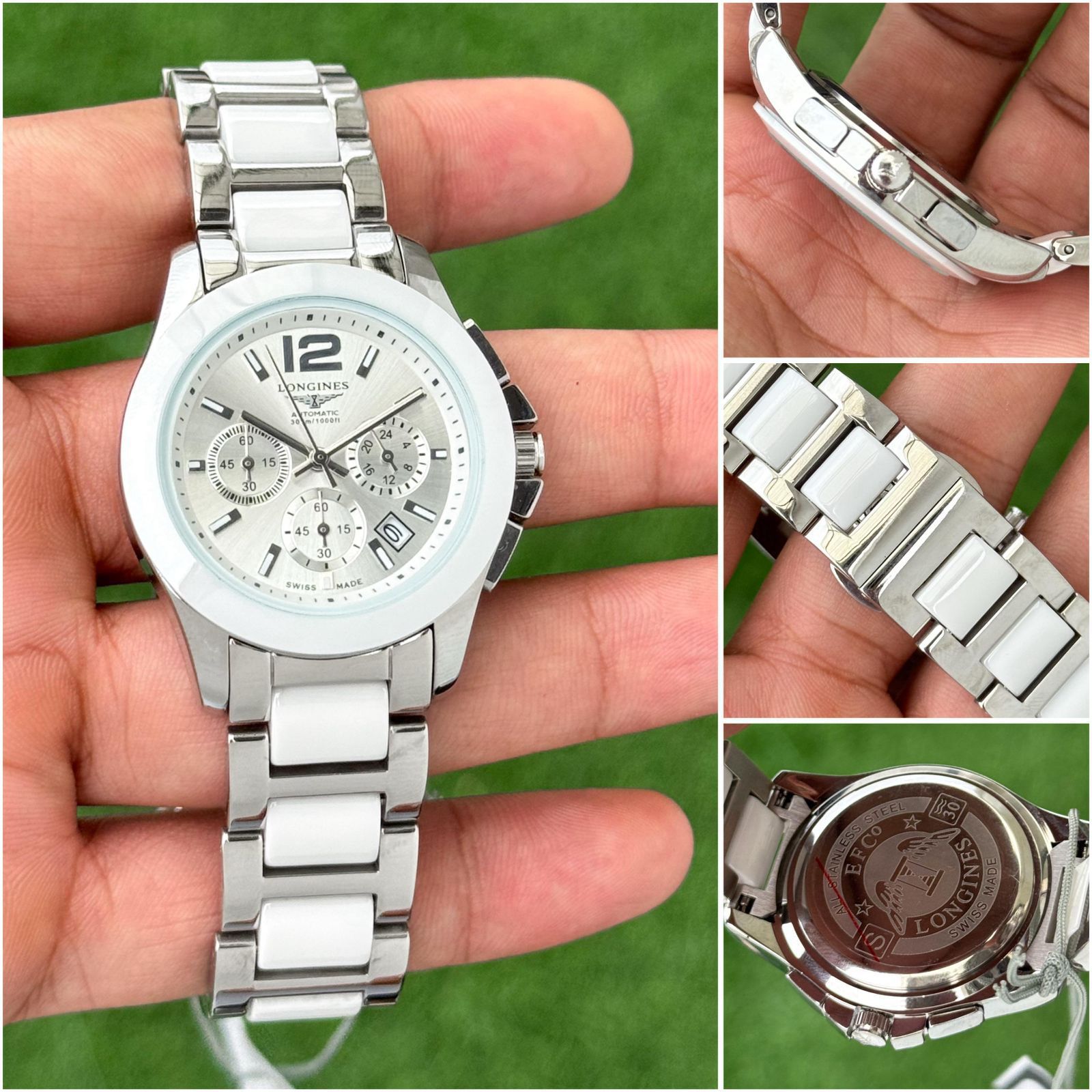 Longines White Ceramic Bezel Silver Stainless Steel Chronograph Quartz Movement Men's Watch - Image 3