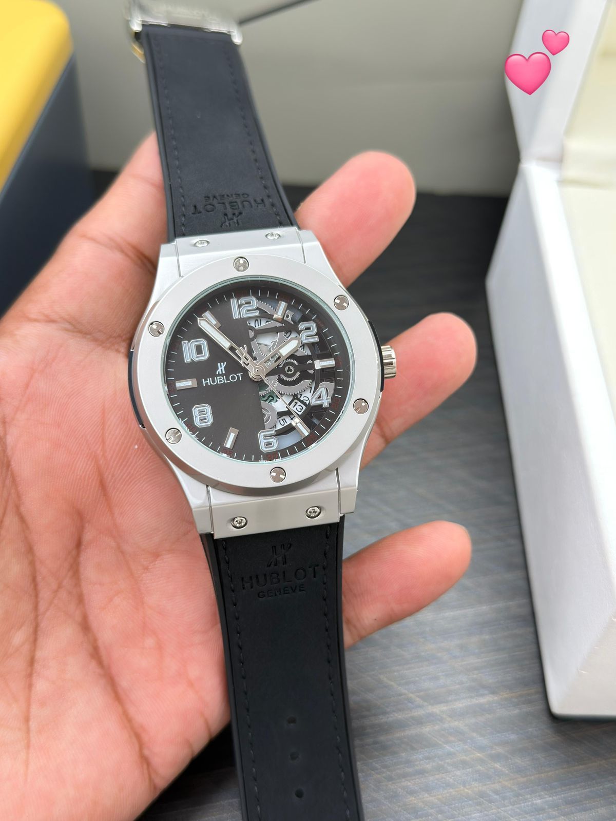 Hublot Classic Fusion Silver Case Black Skeleton Dial Rubber Strap 42mm Men's Watch - Image 3