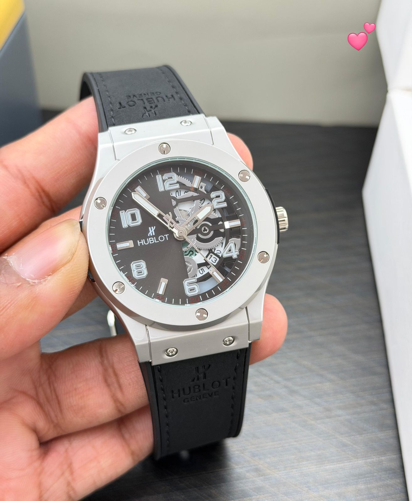 Hublot Classic Fusion Silver Case Black Skeleton Dial Rubber Strap 42mm Men's Watch - Image 2