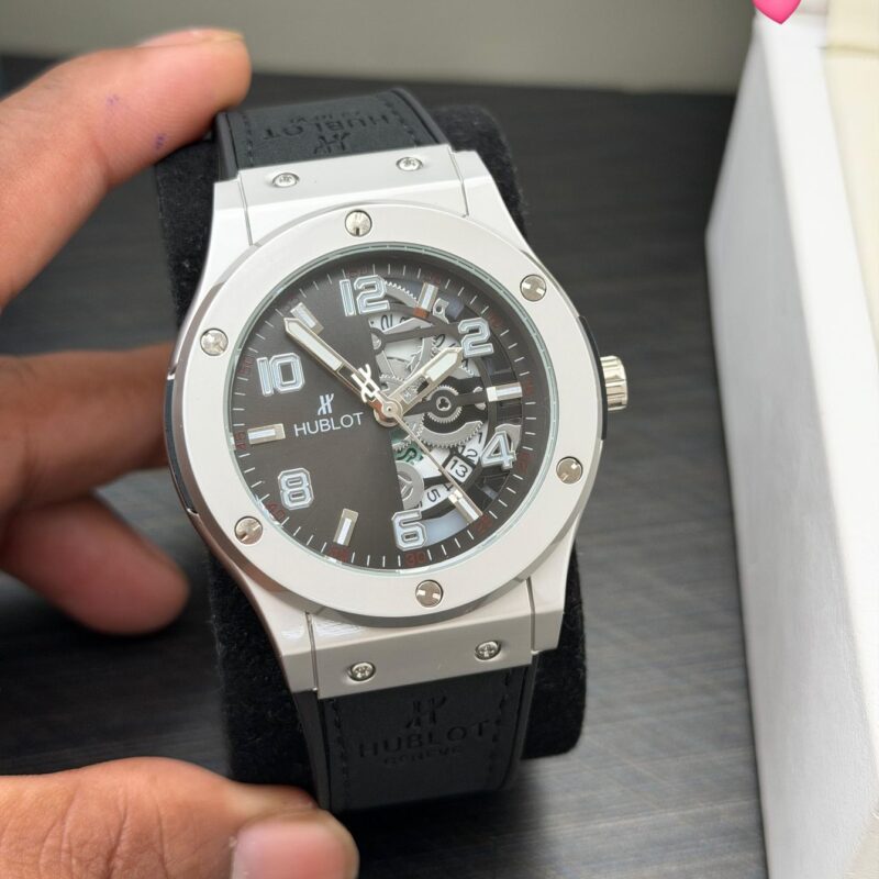 Hublot Classic Fusion Silver Case Black Skeleton Dial Rubber Strap 42mm Men's Watch