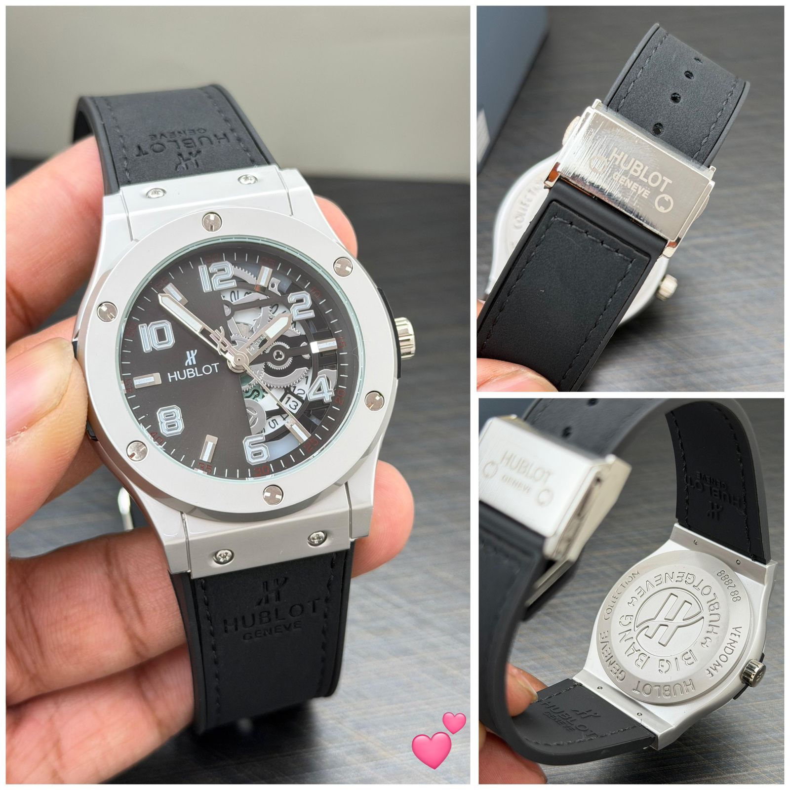 Hublot Classic Fusion Silver Case Black Skeleton Dial Rubber Strap 42mm Men's Watch - Image 4