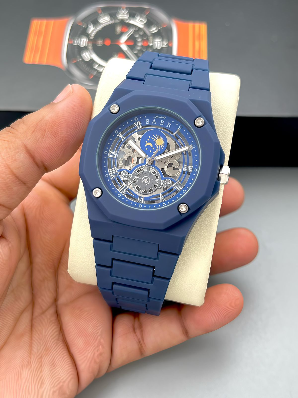 SABR Black Skeleton Sun Moon Dial 42mm Quartz Movement Men's Watch - Image 4