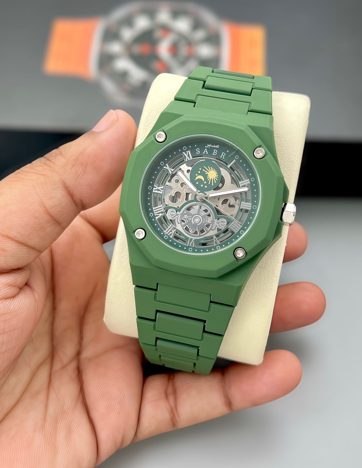 SABR Black Skeleton Sun Moon Dial 42mm Quartz Movement Men's Watch - Image 3