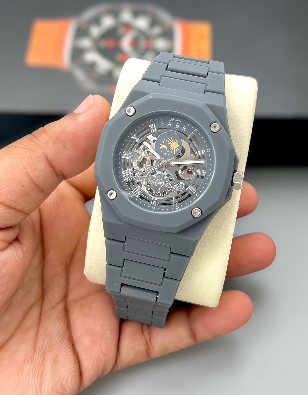 SABR Black Skeleton Sun Moon Dial 42mm Quartz Movement Men's Watch - Image 2