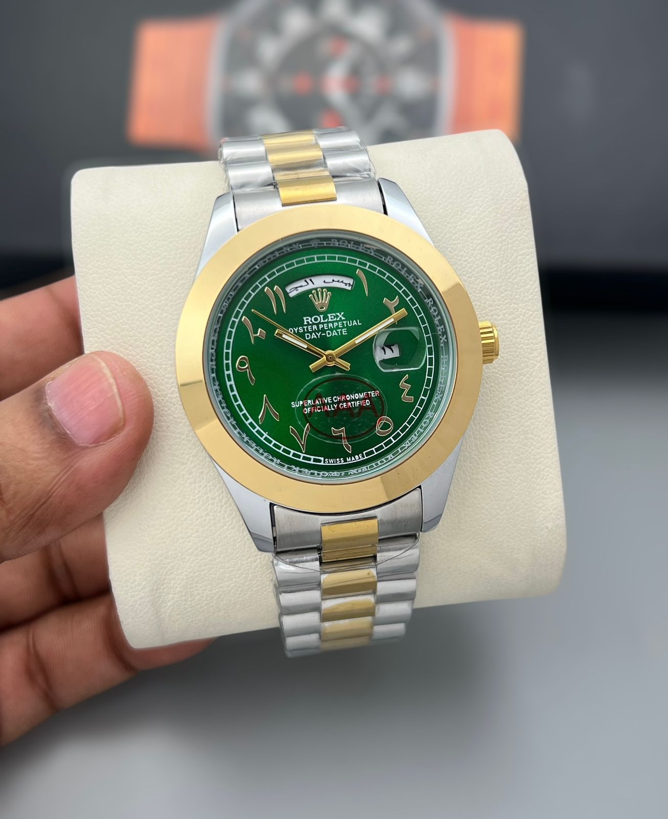 Rolex Day Date Arabic Dial Stainless Steel 42mm Quartz Movement Men's Watch - Image 7