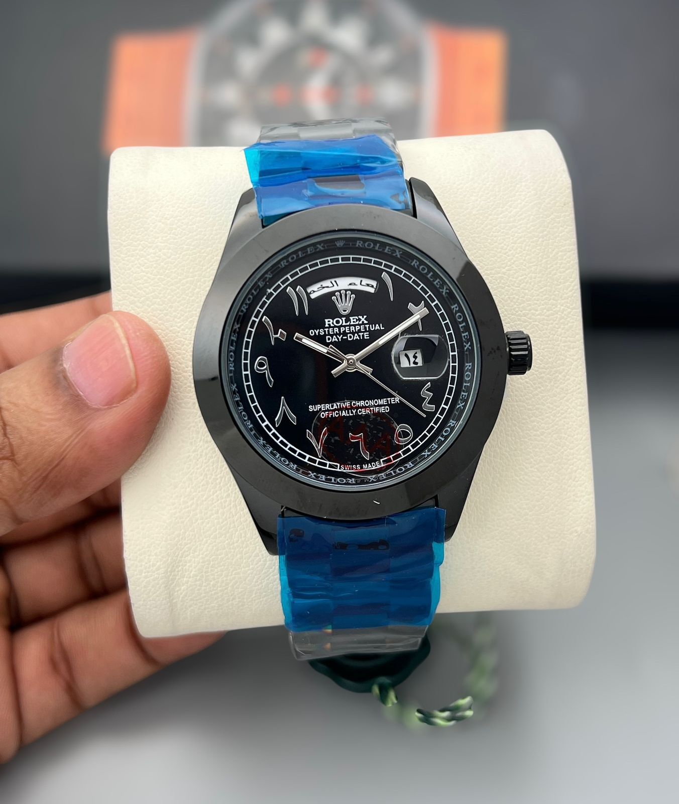 Rolex Day Date Arabic Dial Stainless Steel 42mm Quartz Movement Men's Watch - Image 5