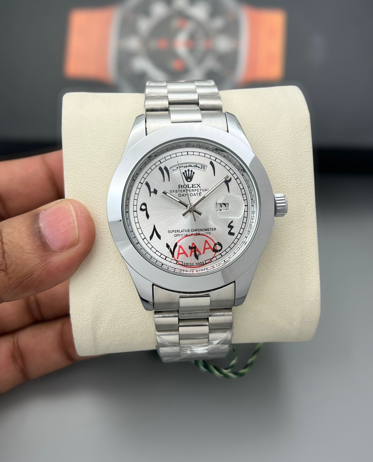 Rolex Day Date Arabic Dial Stainless Steel 42mm Quartz Movement Men's Watch