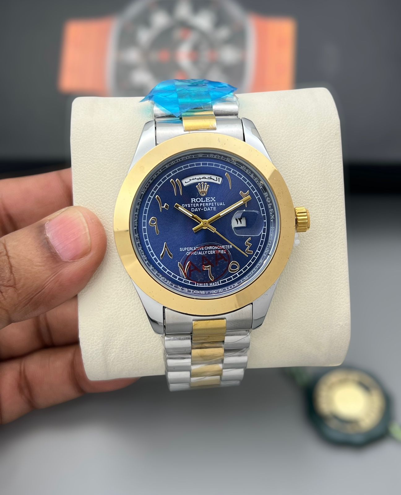 Rolex Day Date Arabic Dial Stainless Steel 42mm Quartz Movement Men's Watch - Image 3