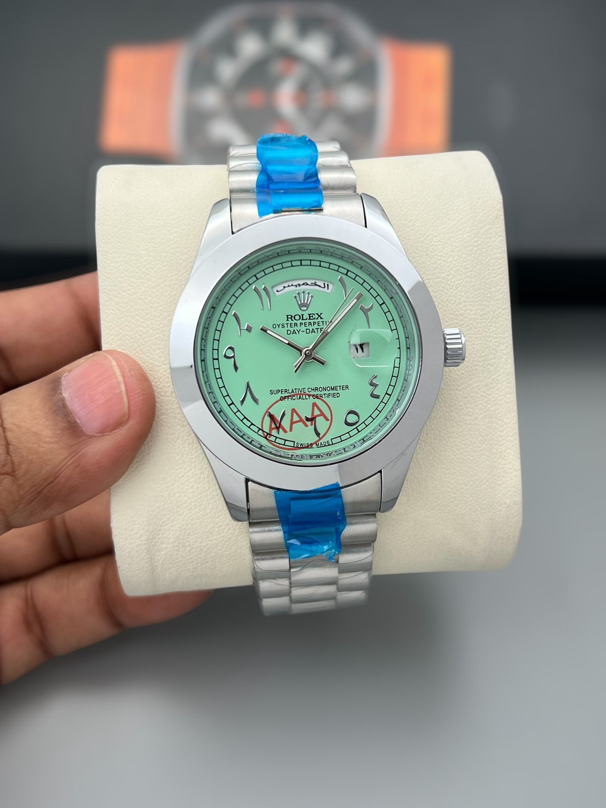 Rolex Day Date Arabic Dial Stainless Steel 42mm Quartz Movement Men's Watch - Image 2