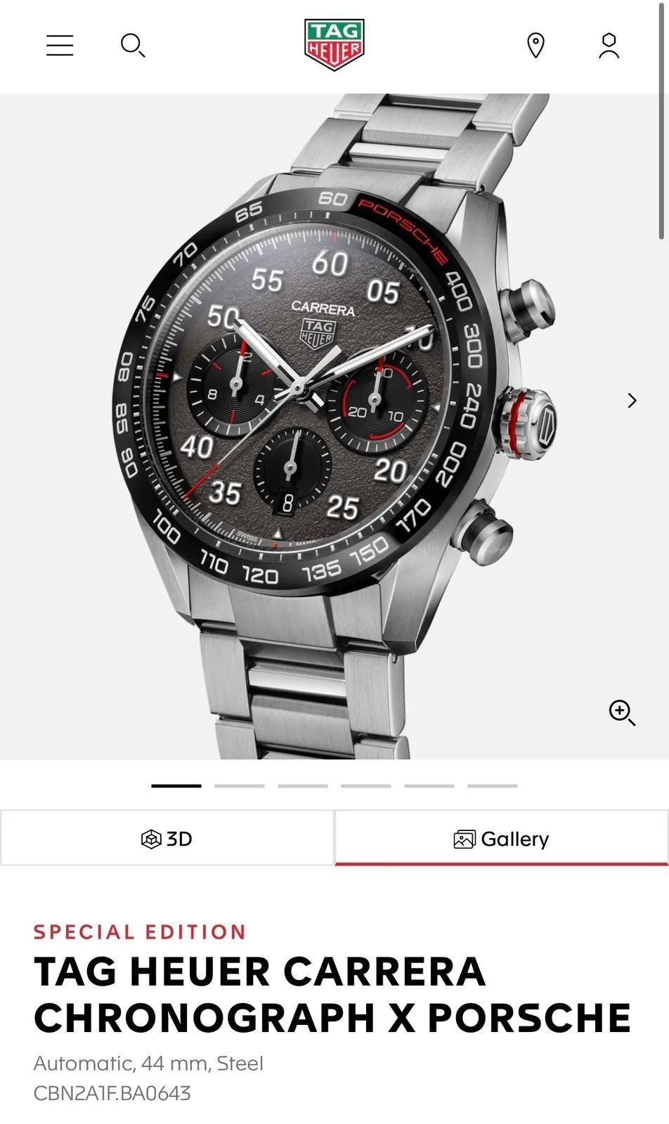 TAG Heuer Carrera Porsche Special Edition Black Dial  Stainless Steel Chronograph 44mm Quartz Movement Men's Watch - Image 2