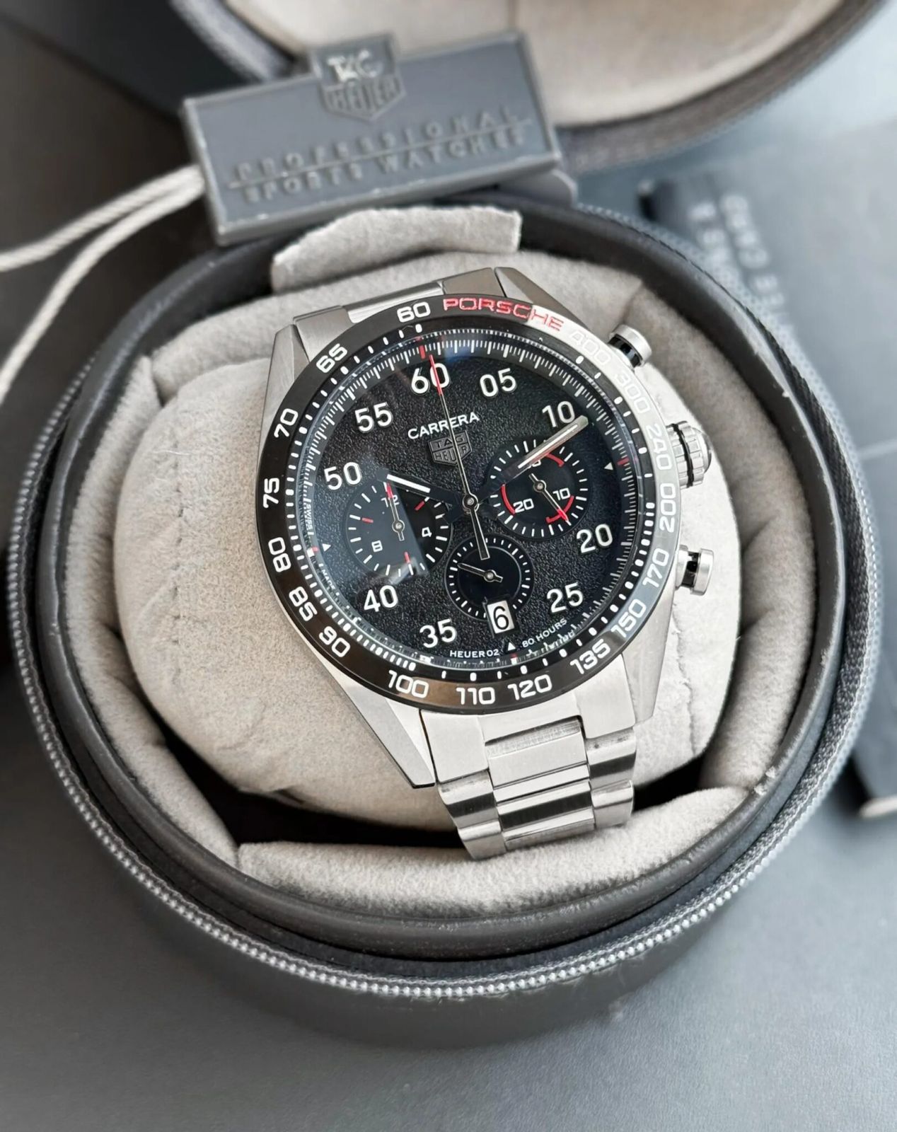 TAG Heuer Carrera Porsche Special Edition Black Dial  Stainless Steel Chronograph 44mm Quartz Movement Men's Watch - Image 4