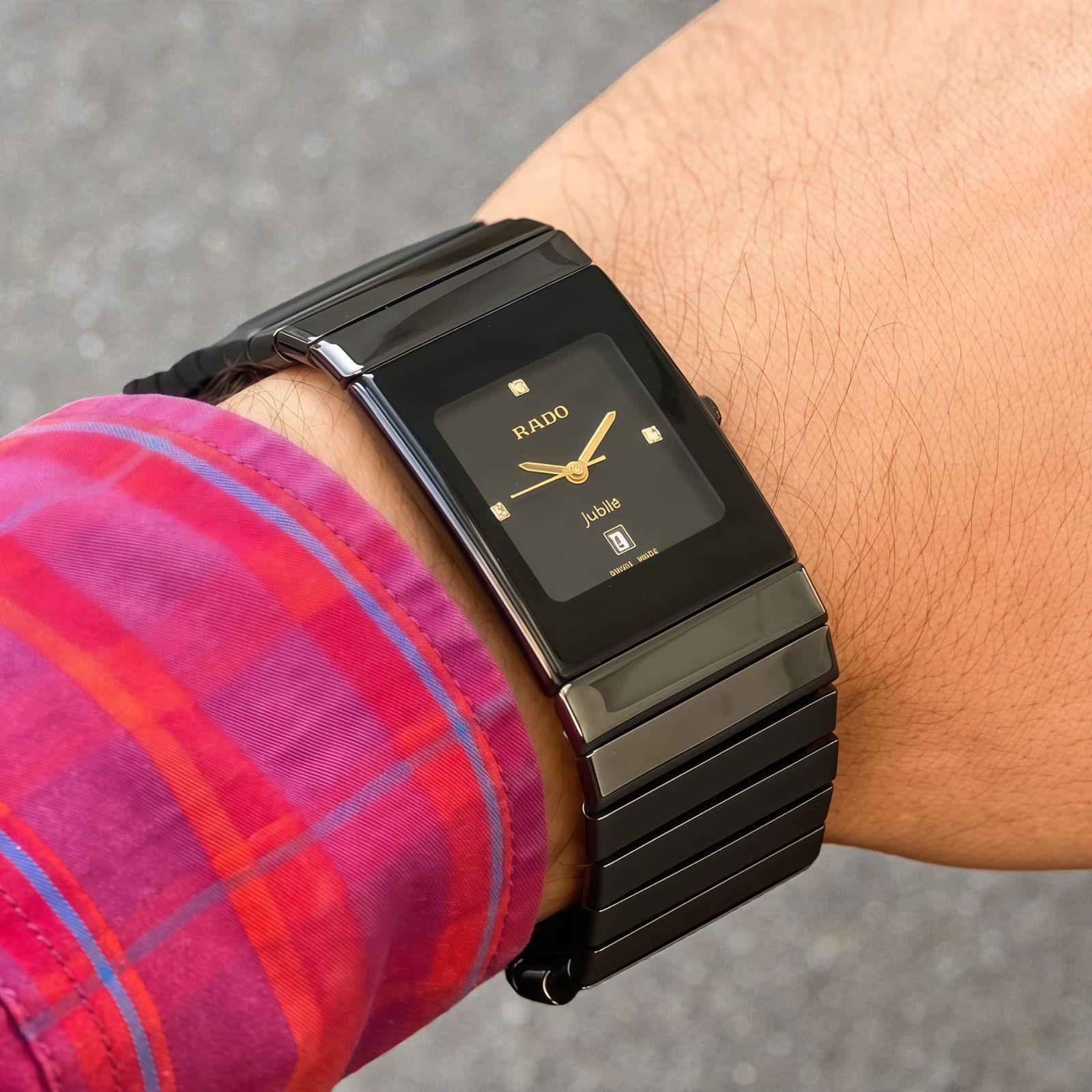 Rado Jubile Black Ceramic Rectangular Diamond Dial Quartz Movement Men’s Watch - Image 4