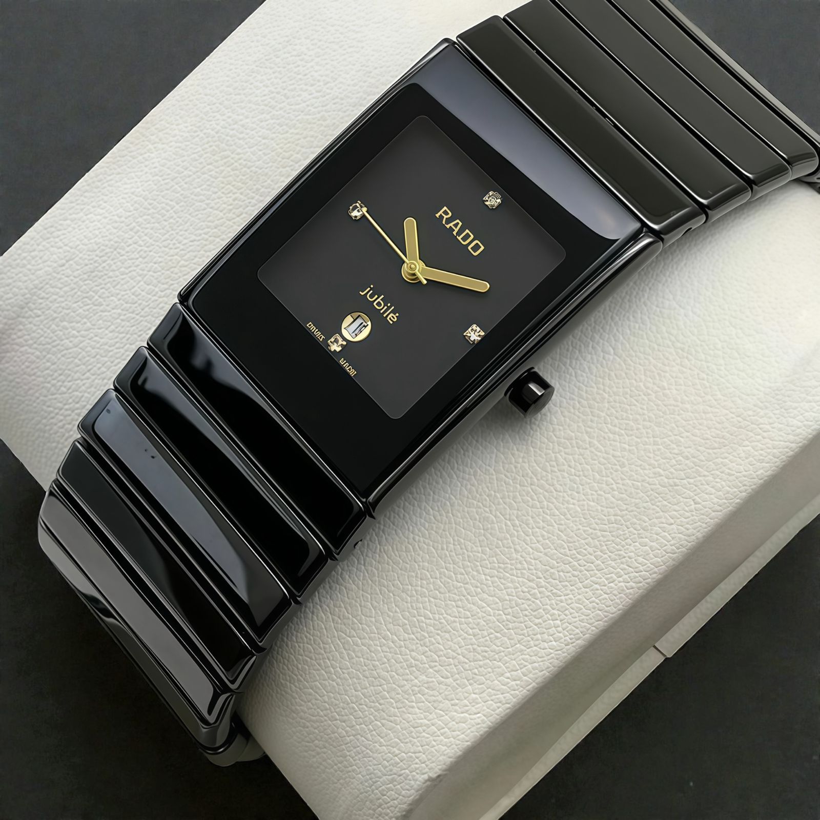 Rado Jubile Black Ceramic Rectangular Diamond Dial Quartz Movement Men’s Watch - Image 5