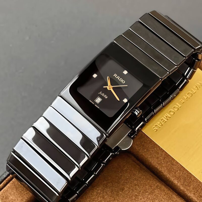 Rado Jubile Black Ceramic Rectangular Diamond Dial Quartz Movement Men’s Watch