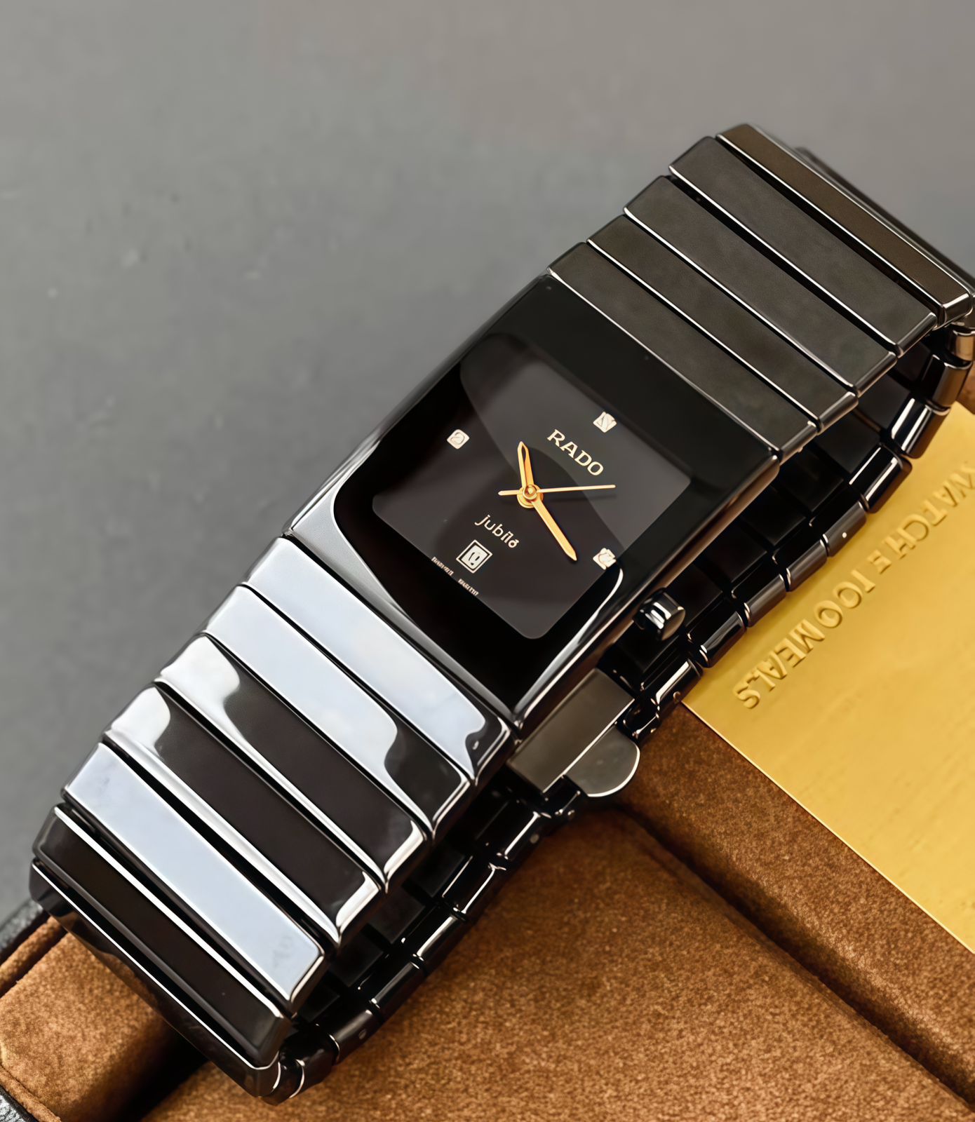 Rado Jubile Black Ceramic Rectangular Diamond Dial Quartz Movement Men’s Watch