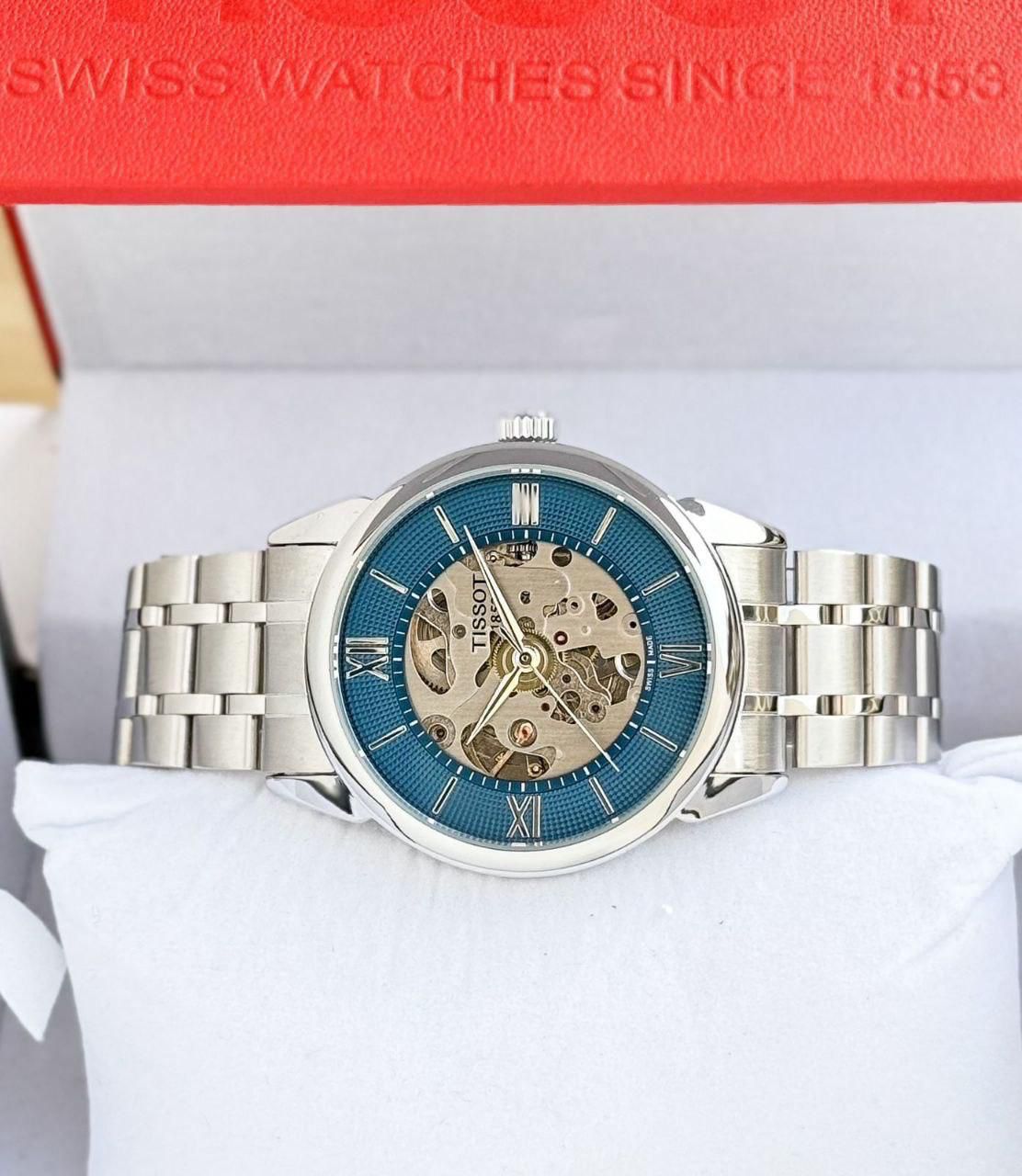Tissot Blue Skeleton Roman Dial Stainless Steel Water Resistance 42mm Automatic Men's Watch