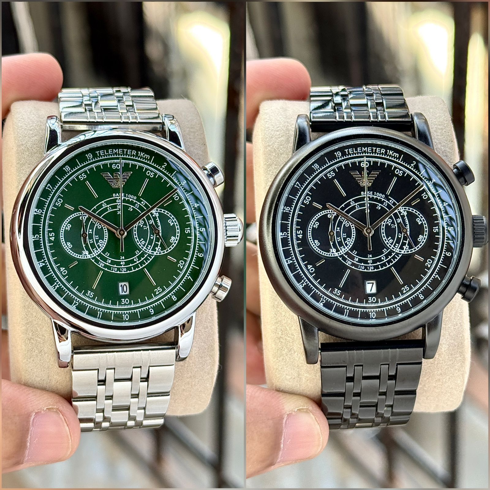 Emporio Armani Green Dial Telemeter Stainless Steel Chronograph 44mm Quartz Movement Men's Watch - Image 2