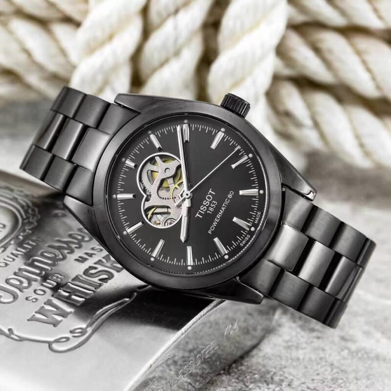 Tissot Black Powermatic 80 Stainless Steel Open Heart 43mm Automatic Men's Watch